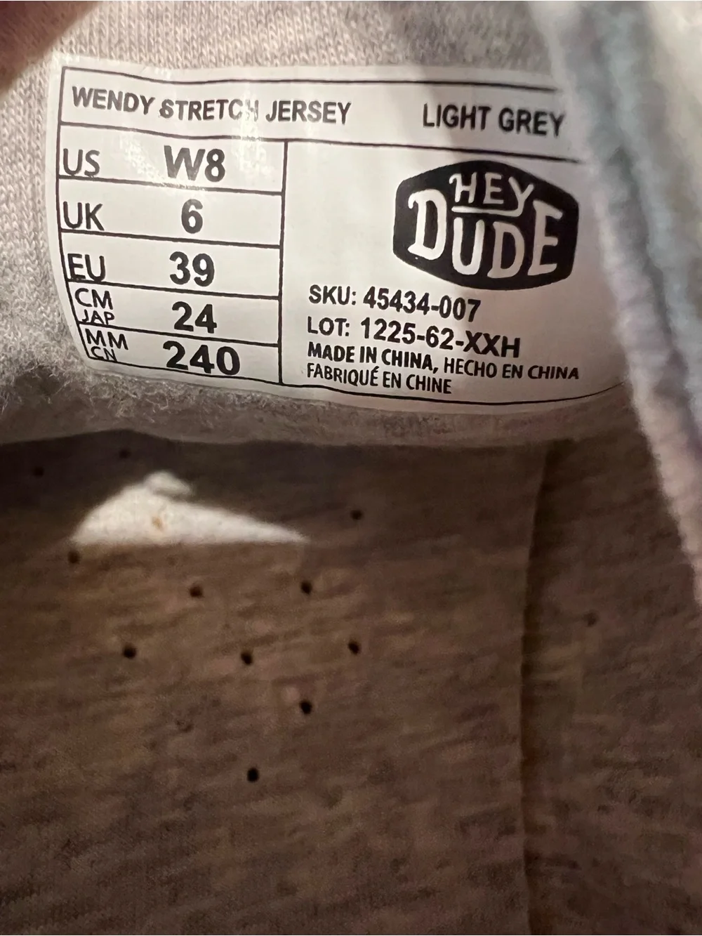 Hey Dude Wendy stretch Jersey Light Grey Slip-On Casual Boat Shoes